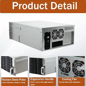 Server Case 4U, 4U Server Chassis with 24 Hard-Drive, 4U Rack Mount PC Case | Middle 3x 120mm Fan Rear 2X 80mm Fans, 7 x PCI Slot 4U Rack Case, Server Rack Case