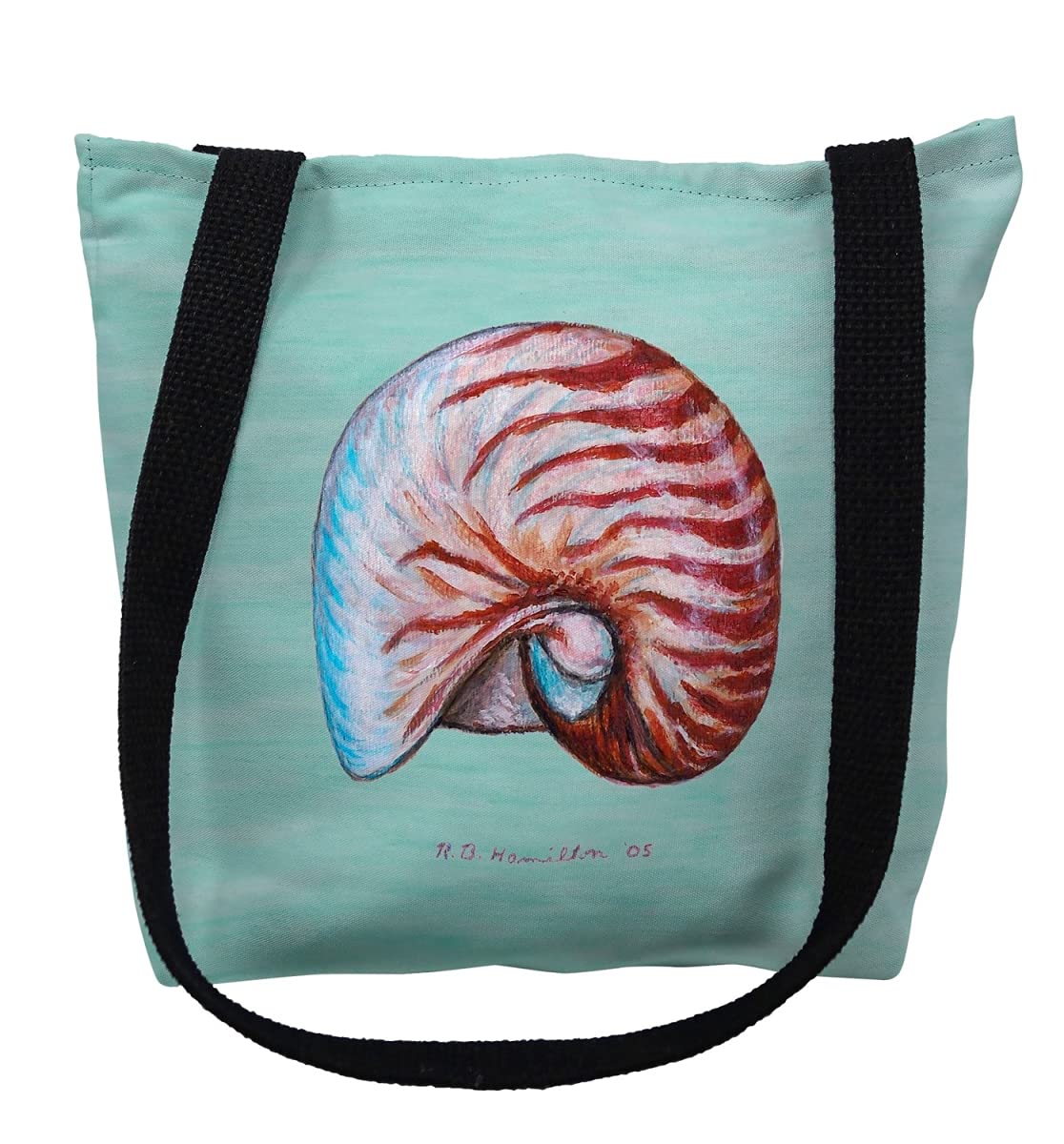 13 x 13 in. Nautilus Shell on Aqua Small Tote Bag by Betsy Drake – Cotton, Multicoloured, Model TY118CS