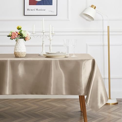 Miniatura 4 de Paquete de 4 manteles de satén color gris topo, mantel rectangular de poliéster de 58 x 102 pulgadas, resistente a las arrugas, mantel de mesa de