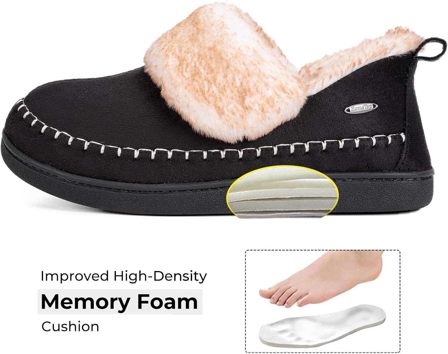 HomeTop Women's Microsuede Fuzzy Sherpa Lining Memory Foam Ankle Bootie House Slippers