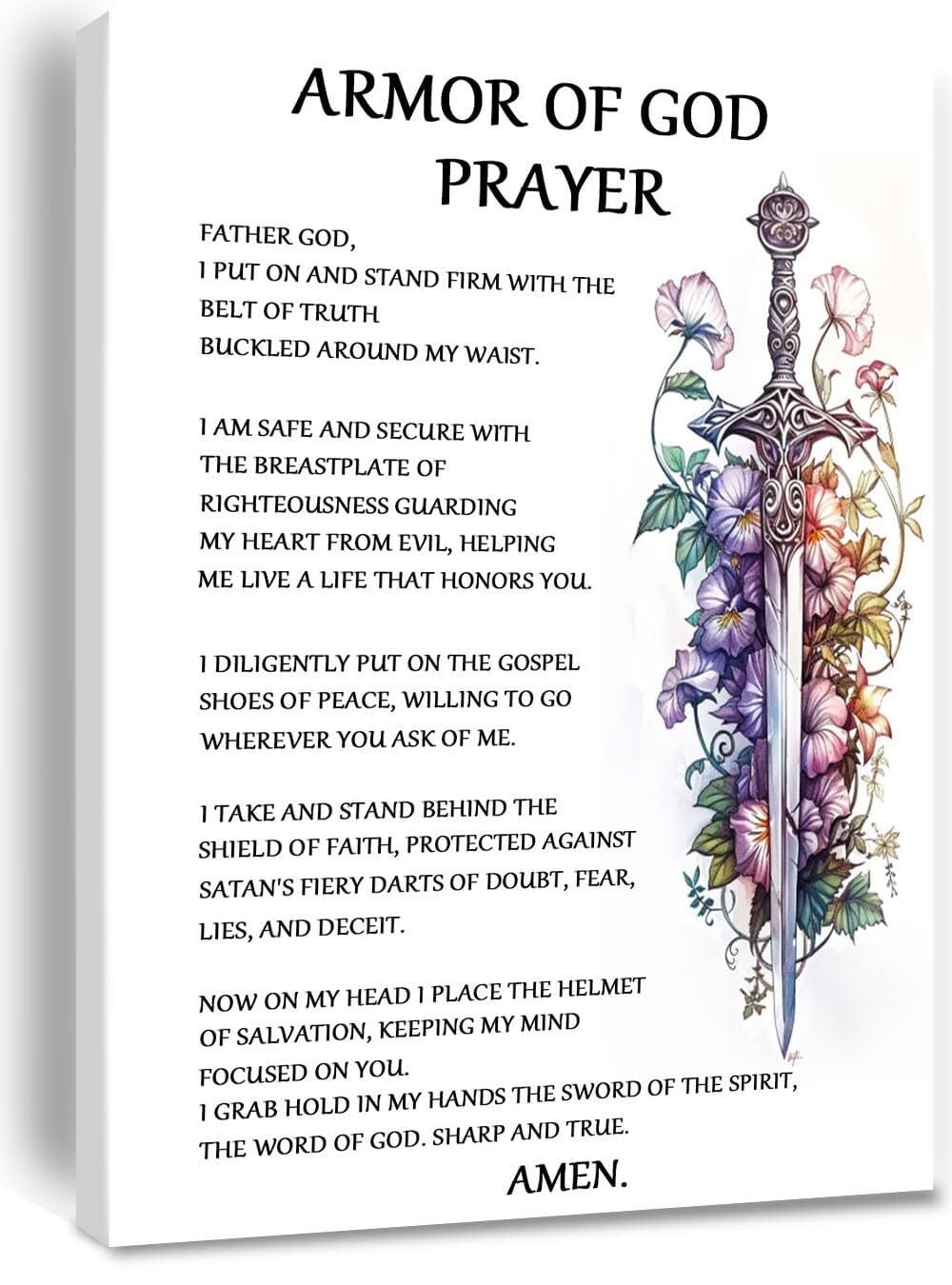 QMIQXIWS Ephesians 6 Armor of God Canvas: Spiritual Warfare Prayer Wall-Art for Victorious Christian Living & Home Office Inspiration(Framed,16x24inch(40x60cm))