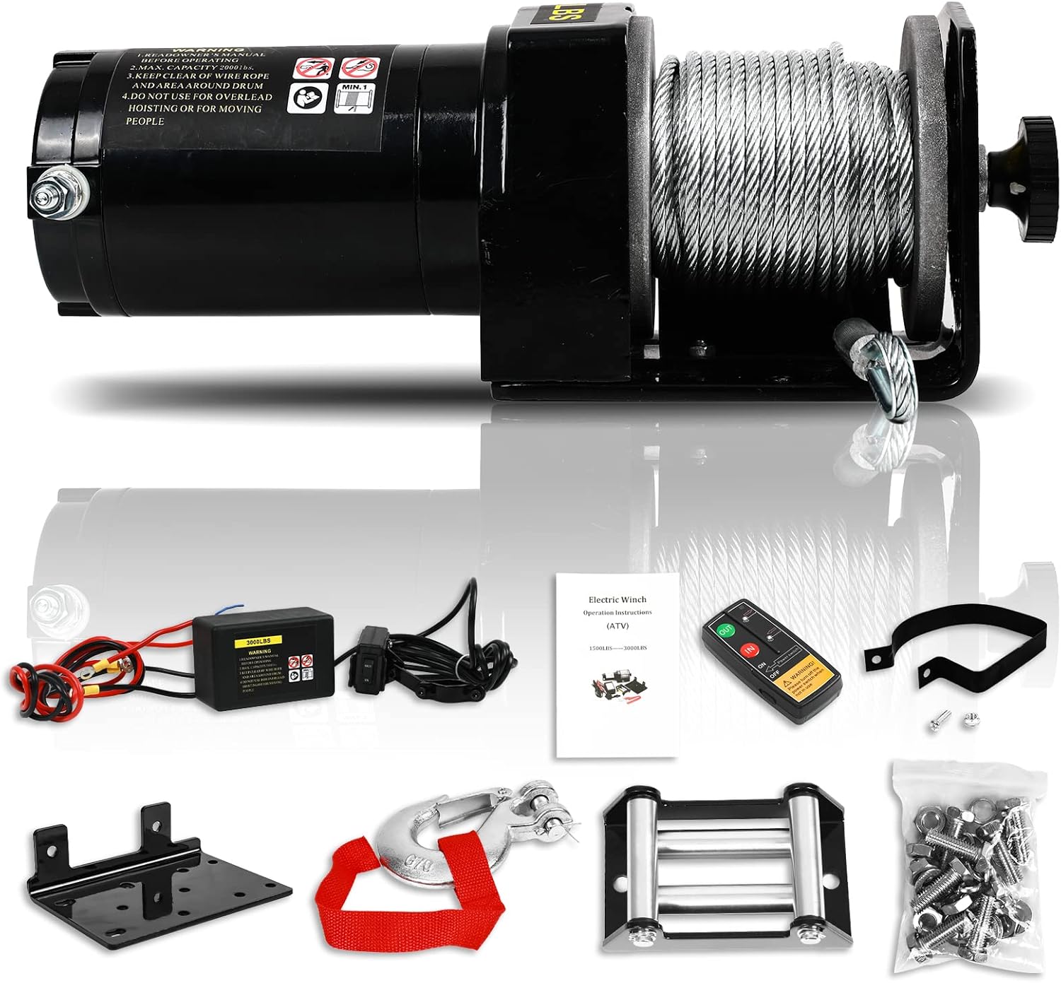 Auraroad Electric Winch 2000 lb, 12V DC ATV UTV Electric Winch with Wireless Remote