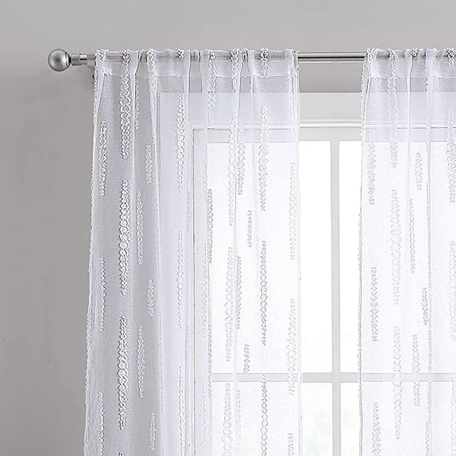 White Sheer Polyester Rod Pocket Window Curtain Panels, 84" Length