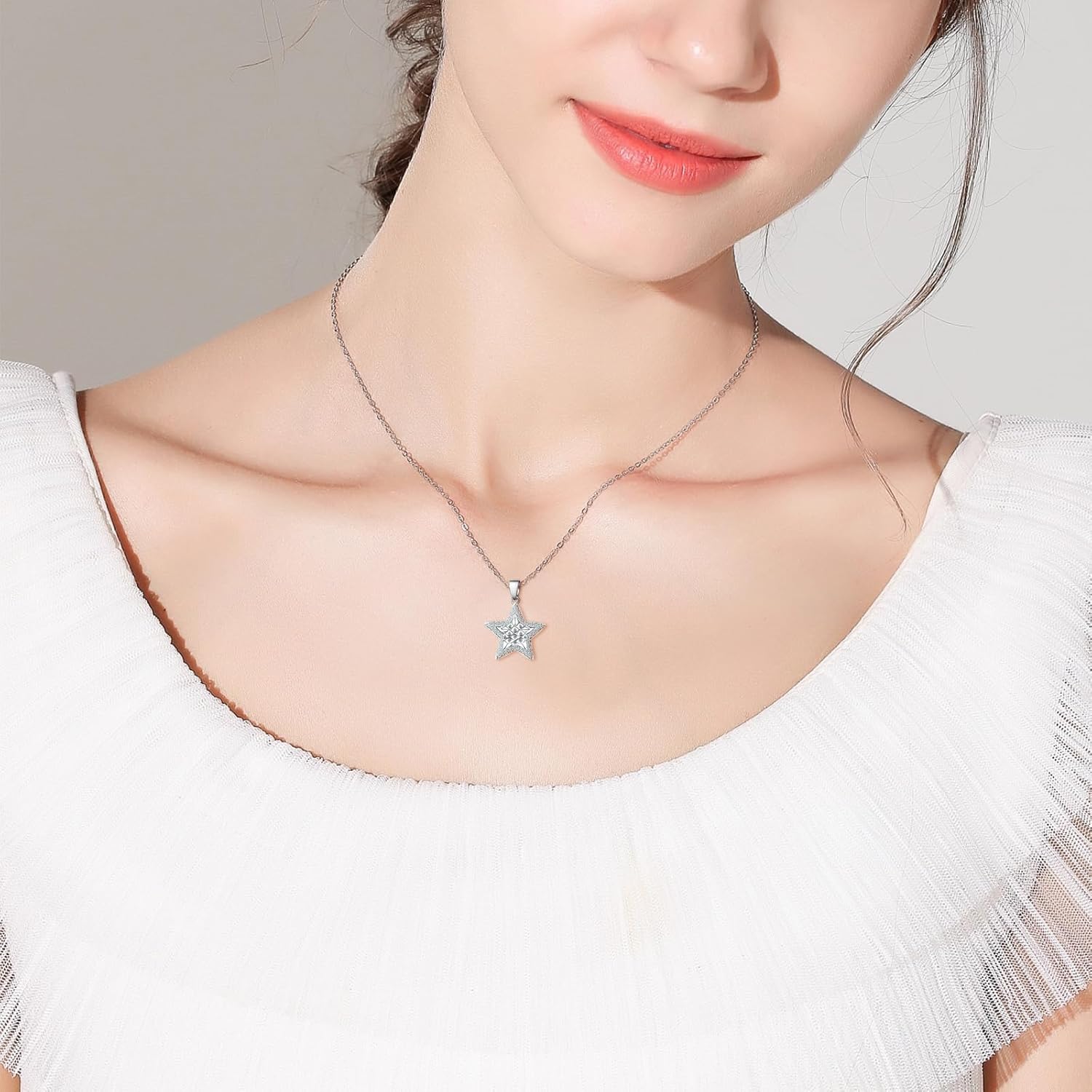 Star Pendant Necklace for Teens Women - Sterling Silver Hypoallergenic Cubic Zirconia Adjustable Star-Shaped Charm Necklace Gifts for Family Sister - Image 2