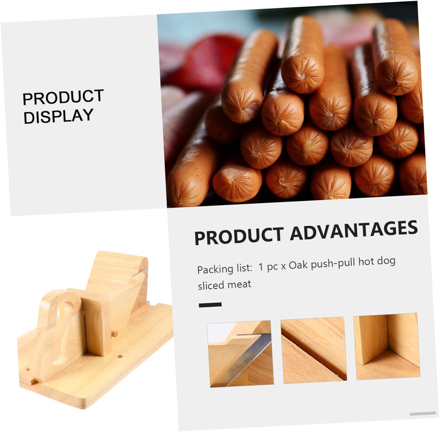 1pc Wooden Sausage Slicer Stainless Steel Blade Multi-functional Kitchen Gadget for Cutting Hot Dogs Vegetables and Fruits Lightweight and Portable Meat Cutter Tool