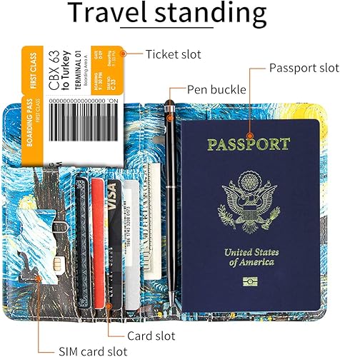 Miniatura 3 de Funda para pasaporte con bloqueo RFID de piel, organizador de documentos de viaje, Flores de albaricoque.), 201910301033D