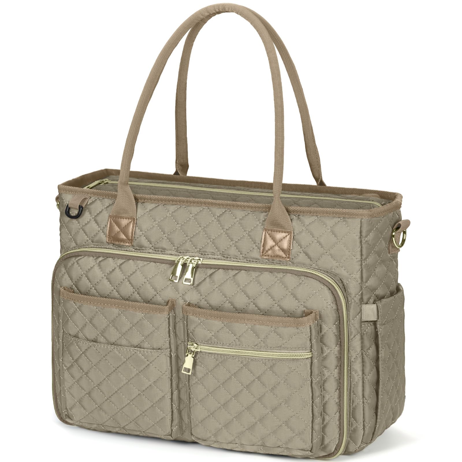 RAINSMORE Teacher Tote Bag 15.6 inch Laptop Bag for Women Work Bags Laptop Tote Nurse Bag Professional Computer Messenger with Insulated Pocket, Laptop Briefcase for Office, College,Camel