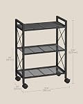 SONGMICS 3-Tier Sac de rangement en métal avec roues, étagère en mesh avec cadre X côté, largeur de 23,6 pouces, pour entrée, cuisine, salon, salle de bains, style industriel, noir UBSC163B01