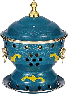 Single Person Small Copper Hot Pot, Old Beijing Small Fat Cow Hot Pot Chinese Traditional Cloisonne Hot Pot Commercial Alcohol Pot Non-Stick,Peacock Green