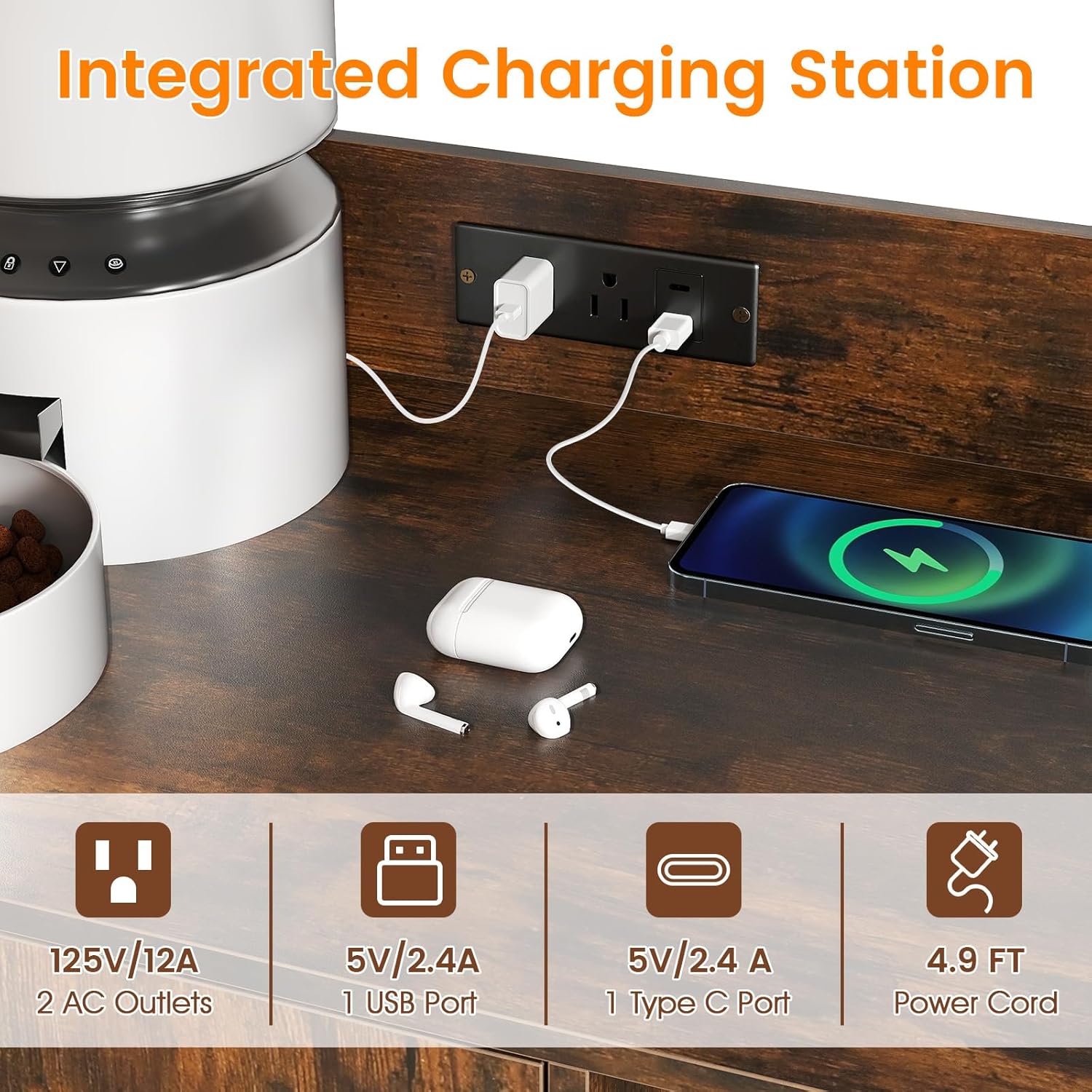 PETSITE Cat Litter Box Enclosure with Storage Shelves, 52 Inches Tall Hidden Litter Box with Charging Station, Scratching Board, and Winding Entry (Rustic Brown)