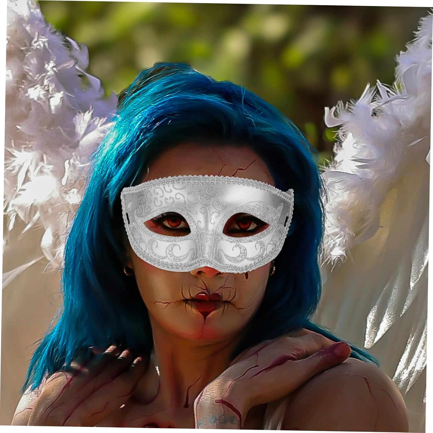 Halloween Season Party Masks, Silver Lace Face Pieces for Women