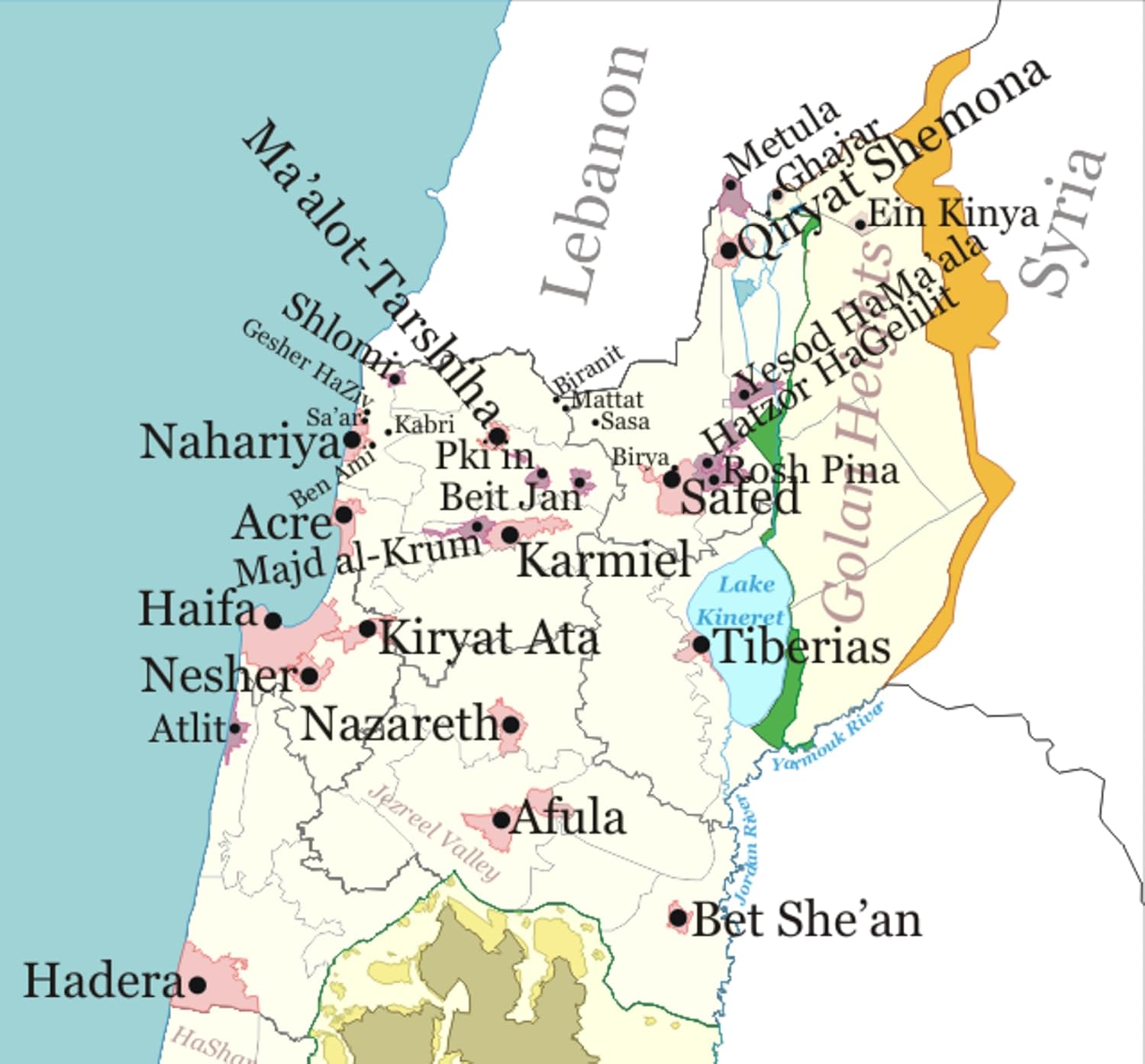 20"x30" Poster, Map showing some of the localities in Israel and the Golan Heights hit by rockets fired from Lebanese soil as of Monday 7 August - Gallery Print