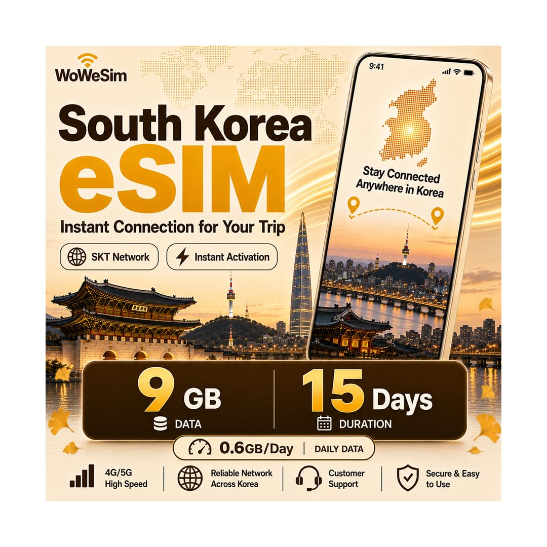 Korea eSIM 9GB 15-Day 5G LTE Hotspot No Physical SIM