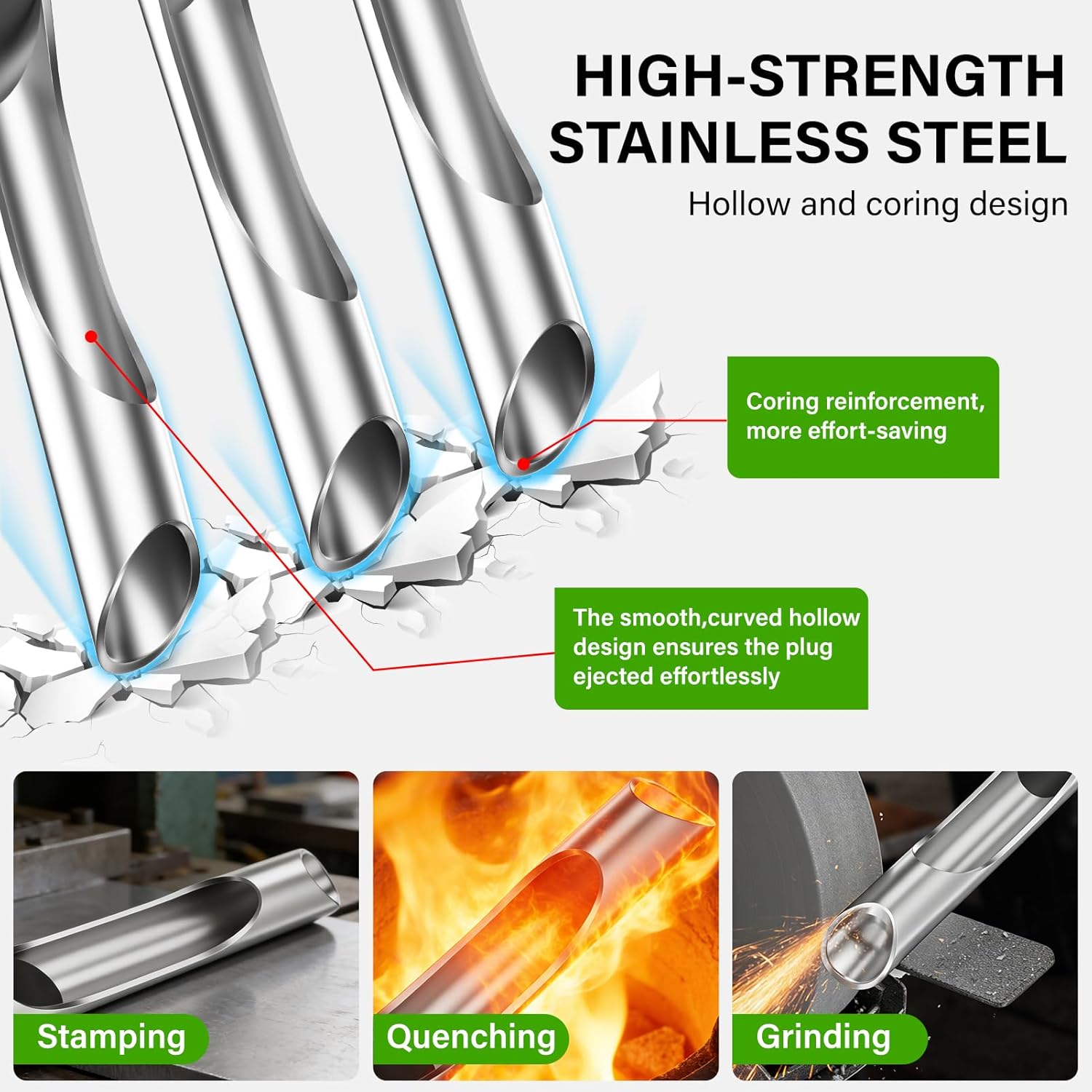 Lawn Aerator Tool, Manual Core Lawn Aerator with 3 Stainless Steel Hollow Tines, Heavy Duty Grass Aerating Tool for Compacted Soil & Lawn Care