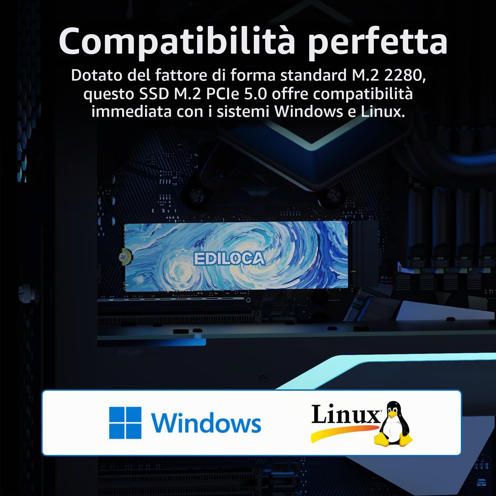 SSD 4TB NVMe PCIe 5.0x4, Fino a 14.000 MB/s Lettura e 12.500 MB/s Scrittura, con Cache DRAM LPDDR4 4GB e SLC Dinamica, M.2 2280 3D TLC Per Gaming, Editing Video 4K/8K, PC/Notebook (EN1400 Pro)