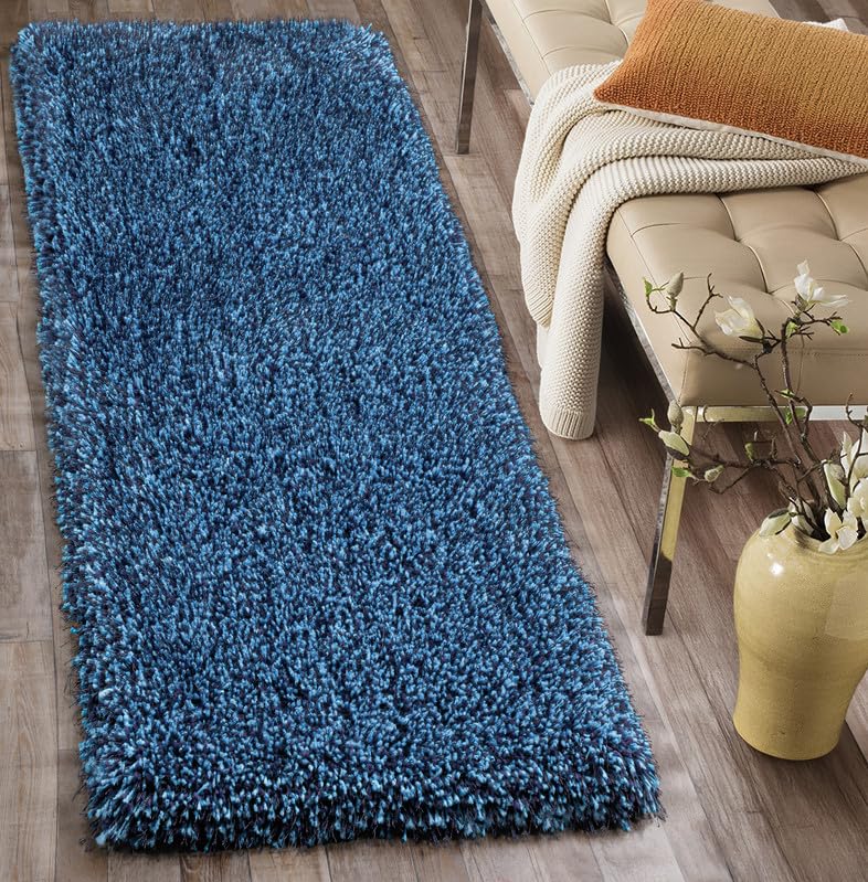 Image of FIASCO Tie Dye Shaggy Carpet Bedside Runner | 2 Inch Pile Height Back in Canvas for Bedroom, Kids Room, Guest Room Microfiber Soft Plush Fluffy Shaggy Carpet | 1.5x4 Feet Blue Turquoise Mix