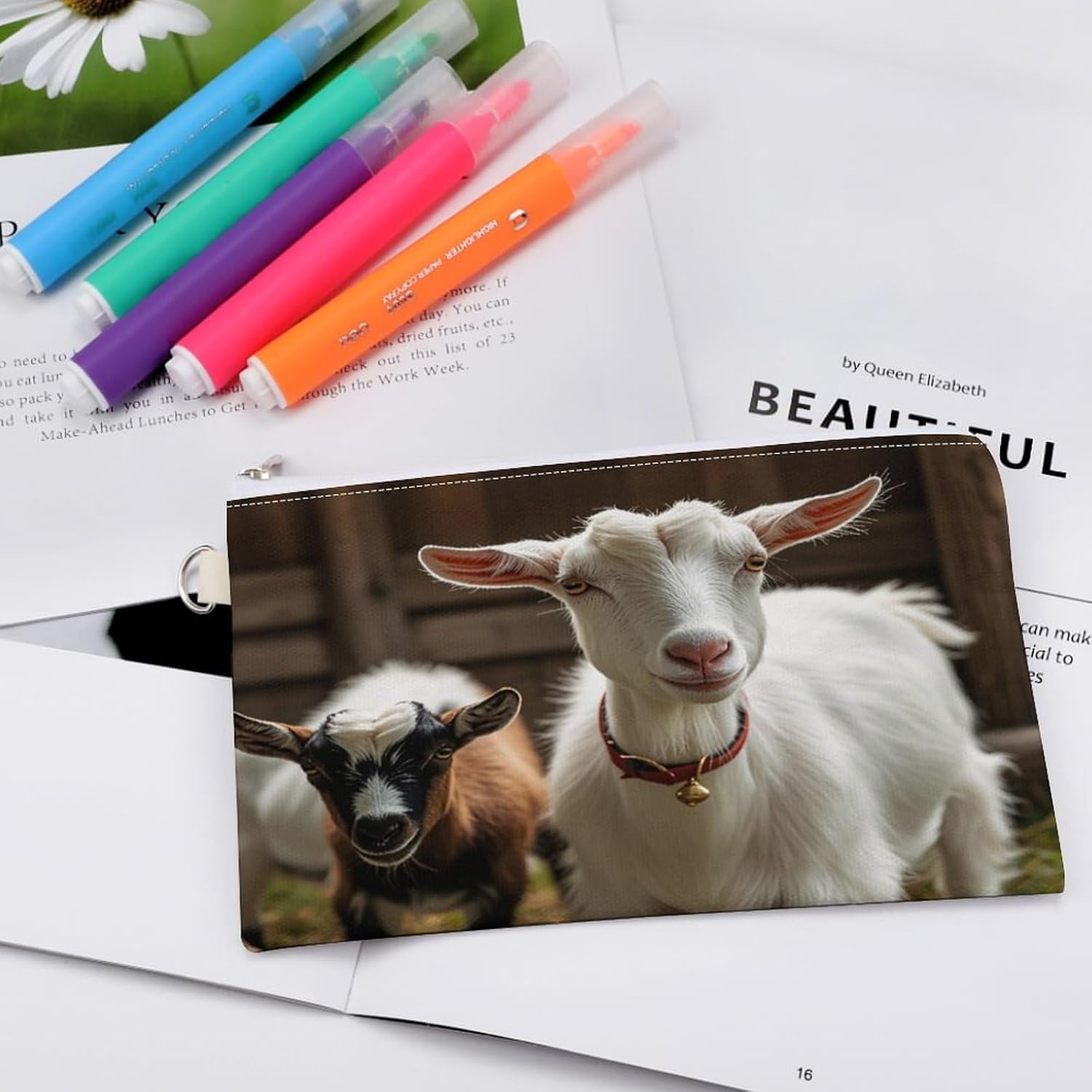 Cute Goat Coin Purse with Zipper Canvas Change Pouch Change Holder Lightweight Coin Bag Slim Cute Coin Pouch Travel Small Wallet Mini Portable Cosmetic Bags Change Bag