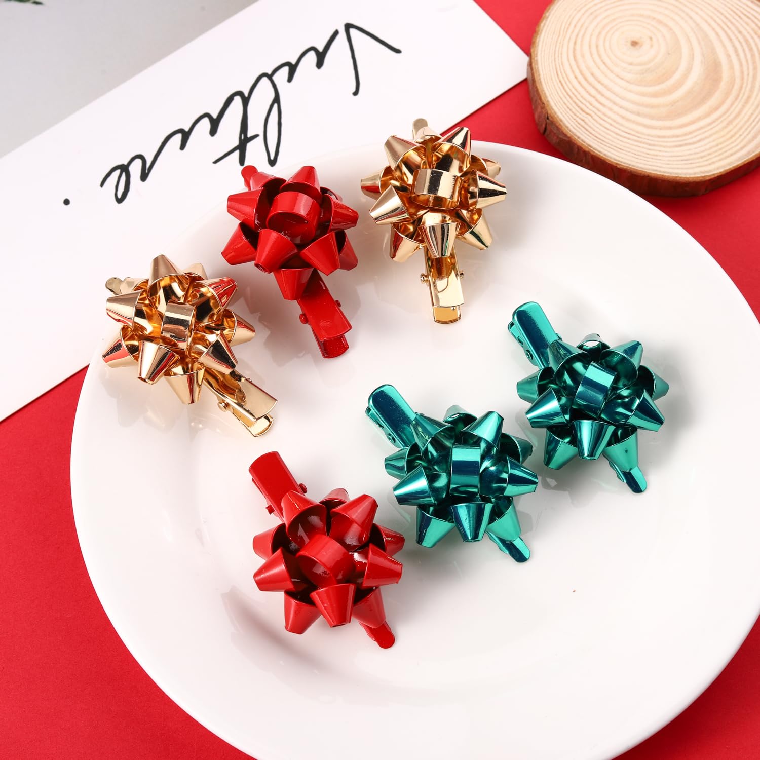 NVENF 6PCS Christmas Hair Clips for Women Christmas Accessories Xmas Bow Hair Clip Festive Holiday Hairpins Holiday Outfits Hair Accessory Party Gifts (Style B) - Image 3
