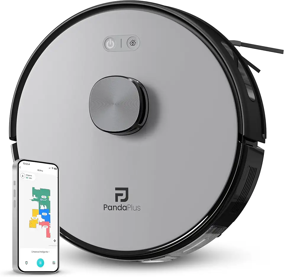 Robô Aspirador de Pó Inteligente AMG-R3 PRO 3 em 1 Varre, Aspira e Passa Pano com Mapeamento a Laser LDS, Compatível com Alexa e Google, Wi-Fi, App e Controle Remoto Panda Plus Bivolt (Cinza)