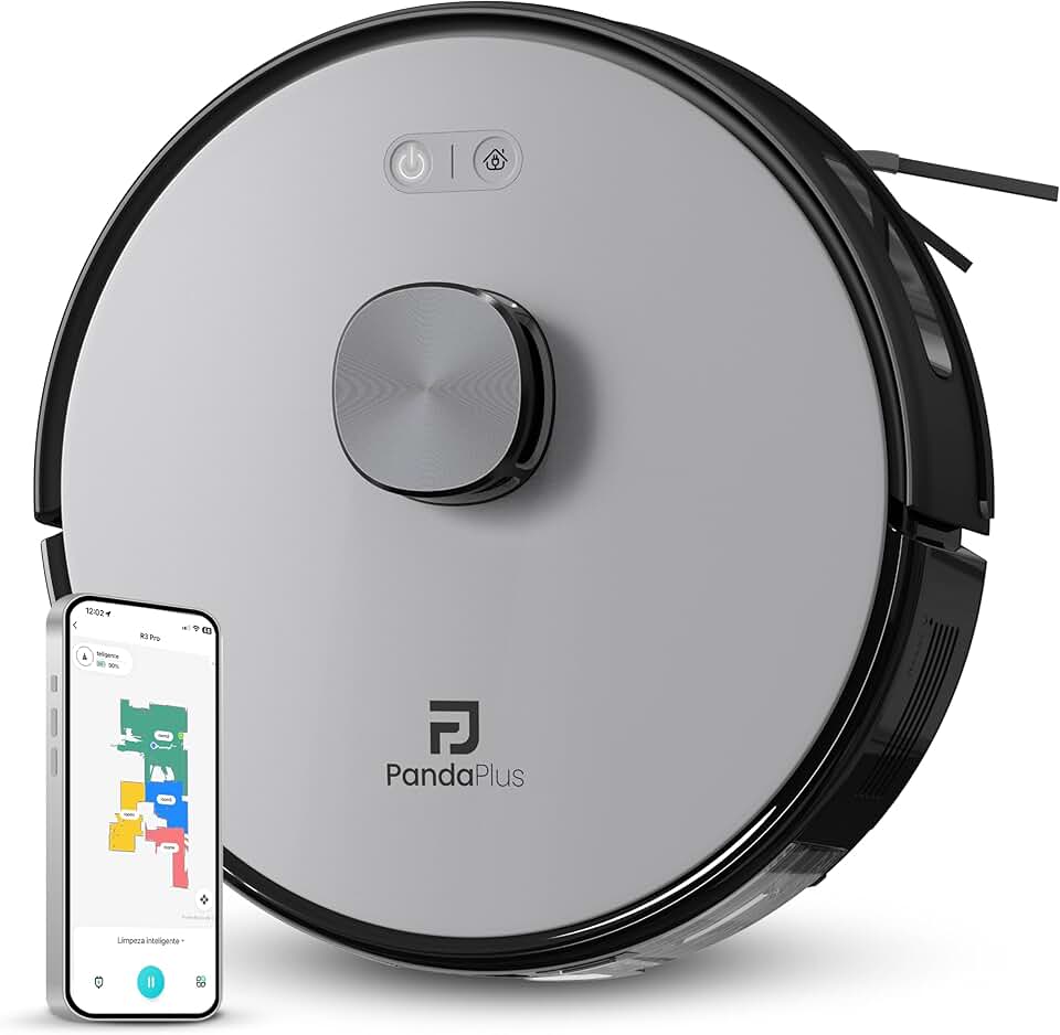 Robô Aspirador de Pó Inteligente AMG-R3 PRO 3 em 1 Varre, Aspira e Passa Pano com Mapeamento a Laser LDS, Compatível com Alexa e Google, Wi-Fi, App e Controle Remoto Panda Plus Bivolt (Cinza)