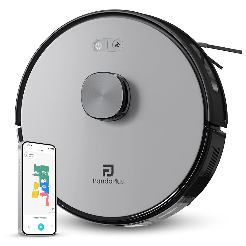 Robô Aspirador de Pó Inteligente AMG-R3 PRO 3 em 1 Varre, Aspira e Passa Pano com Mapeamento a Laser LDS, Compatível com Alexa e Google, Wi-Fi, App e Controle Remoto Panda Plus Bivolt (Cinza)