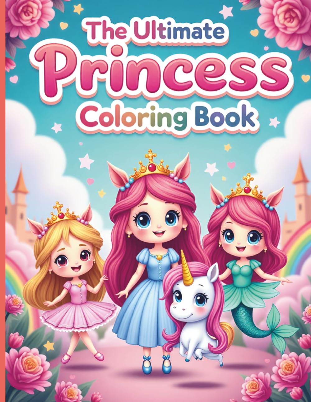 The Ultimate Princess Coloring book: A Large Print Coloring Book for Kids Ages 4-8, Featuring 50 Bold & Easy Illustrations of Princesses, Unicorns, Mermaids, Ballerinas, and Fairies.