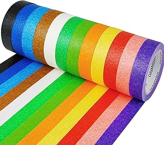 12 Rolls Bulk Colored Masking Tape Set for Kids-Rainbow Colors 1 inch x 1080ft (360yards) Decorative Painters Tape for DIY Labeling, School Classroom Projects, Colorful Paper Decoration Arts Crafts