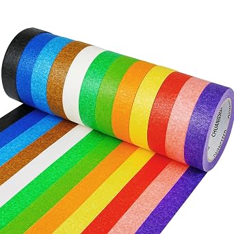 12 Rolls Bulk Colored Masking Tape Set for Kids-Rainbow Colors 1 inch x 1080ft 360yards Decorative Painters Tape for DIY Labeling, School Classroom Projects, Colorful Paper Decoration Arts Crafts