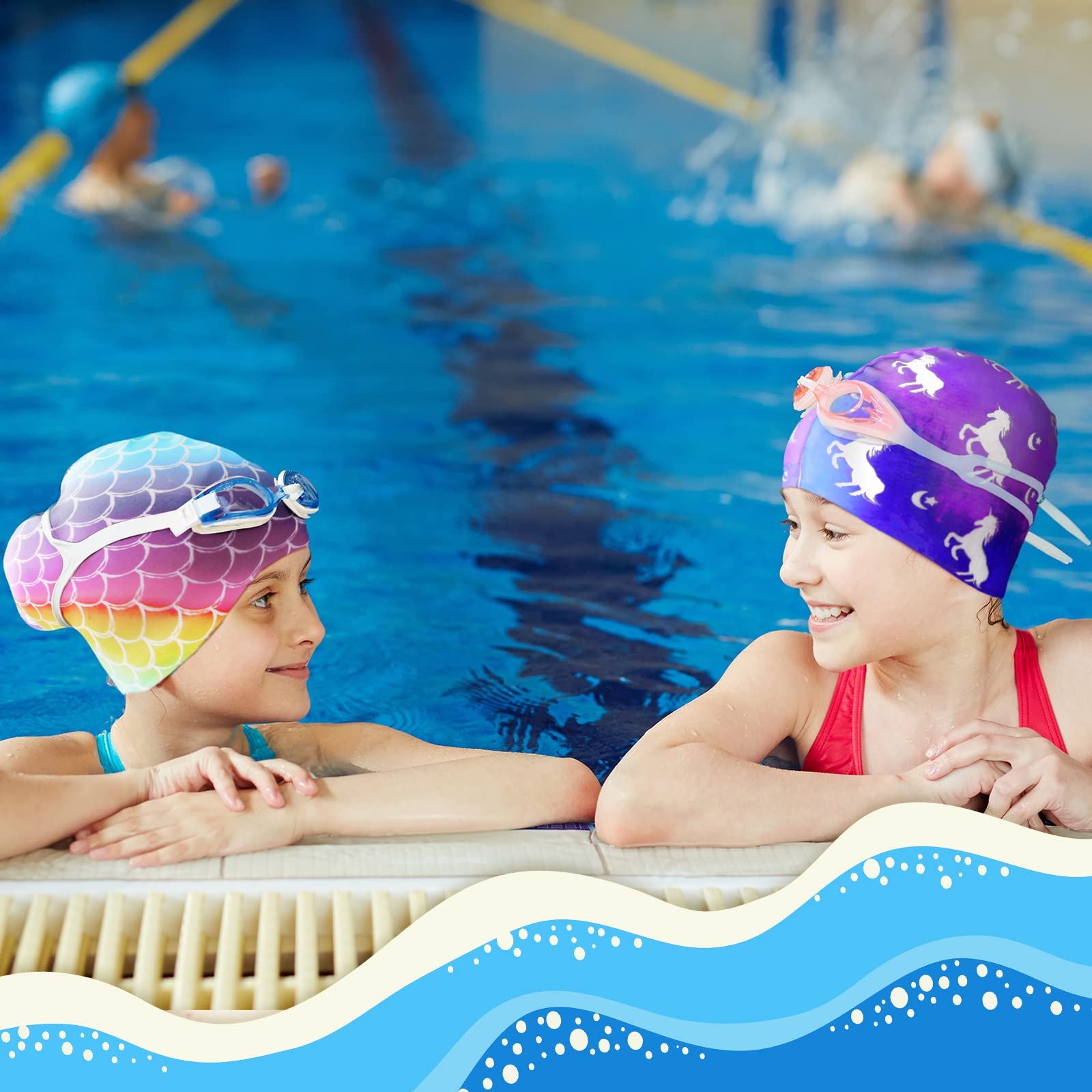 3-Pack Unicorn & Mermaid Shower Caps For Kids - Waterproof Adjustable Hair Protection