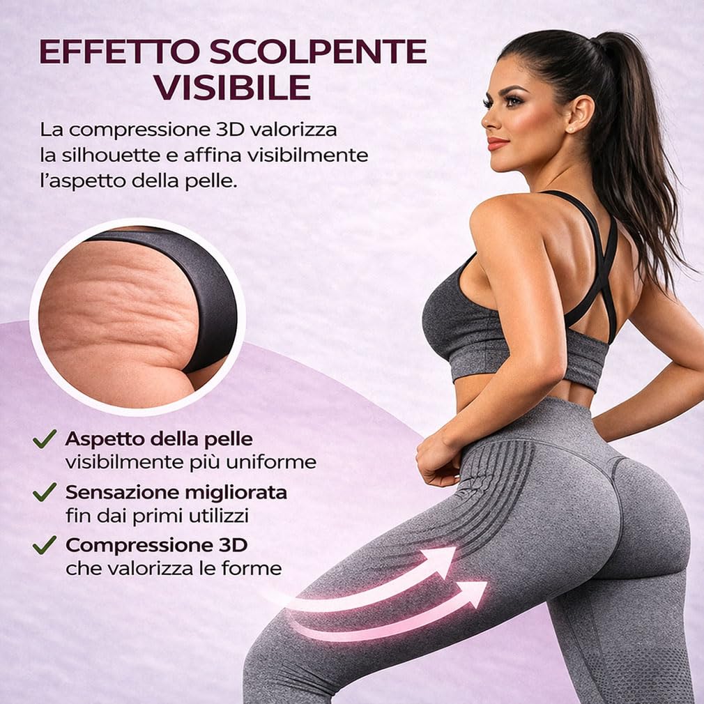 Generico Leggings 3D Anticellulite Donna Vita Alta – Leggins Modellanti a Compressione Graduata Senza Cuciture, Pantaloni Fitness Traspiranti Squat-Proof per Palestra e Yoga