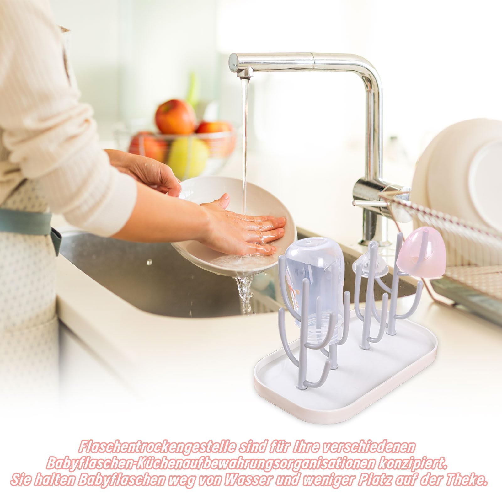 Scolapiatti per biberon, supporto con piastra rimovibile, multifunzionale per biberon, ciuccio, bicchieri, accessori per biberon (grigio)