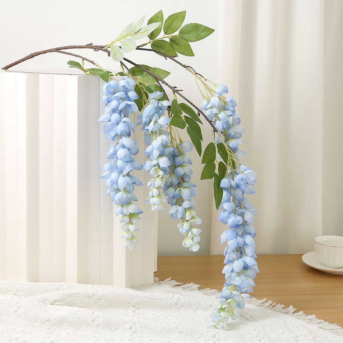 4pcs 47.2-inch Artificial Fake Wisteria Hanging Flower Garland Silk Flower String Home Party Decoration White Blue Pink Purple (Blue) - Image 5
