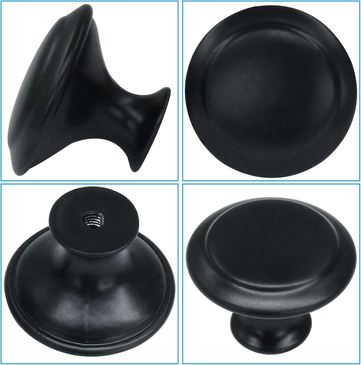 30Pcs 30mm Brushed Cabinet Knobs Black Kitchen Cabinet Pulls, Stainless Steel Bureau Round Drawer Handles with Screws for Dresser