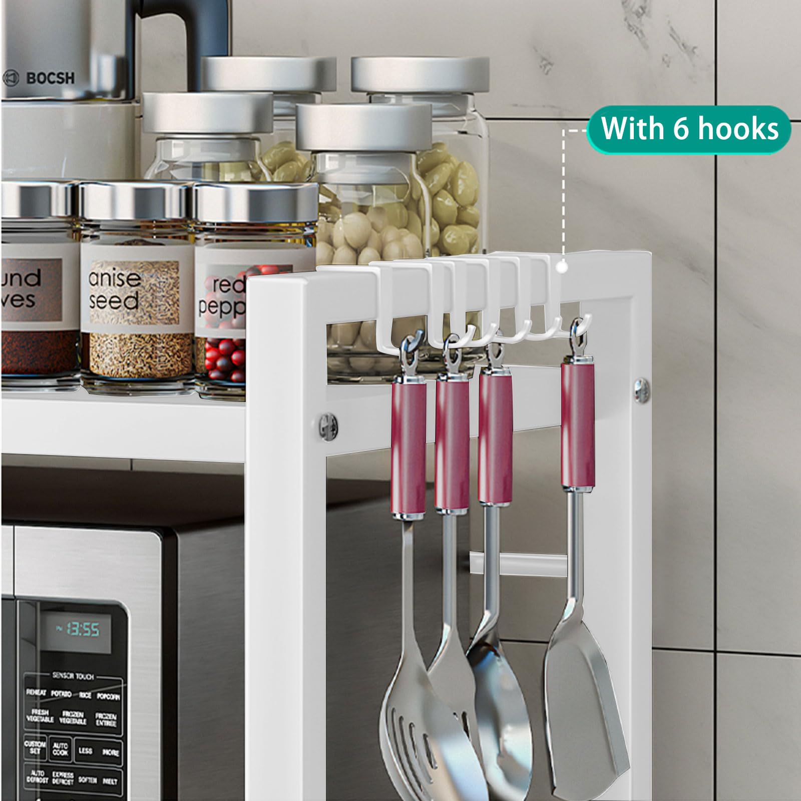 Scaffale Microonde A 3 Livelli Regolabile 40-64cm | Con Ganci - Organizza La Tua Cucina - Foto 3