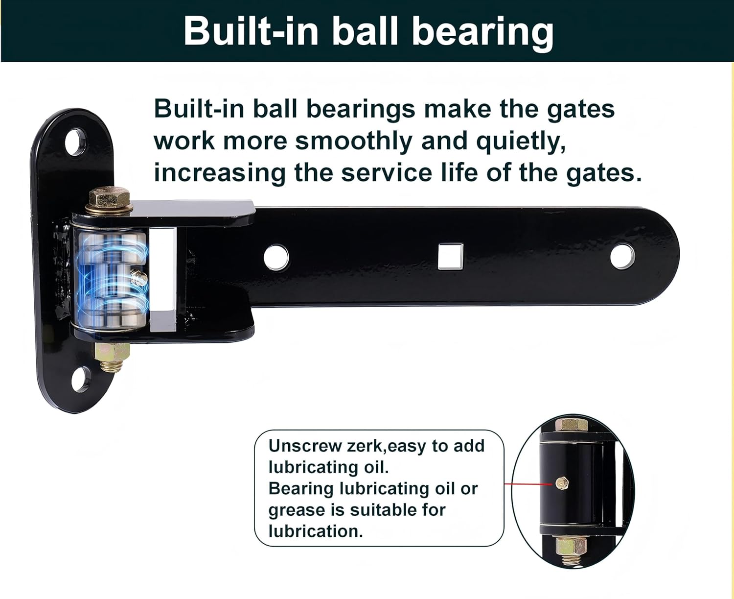 Heavy Duty Gate Hinges 900 Lbs Capacity - 13" Bolt-On or Weld-On Hinges with Built-in Ball Bearings, 180° One-Way Open for Wooden/Metal Gates, Fence, Barn, Garden, Sheds Gates (Patent Pending)