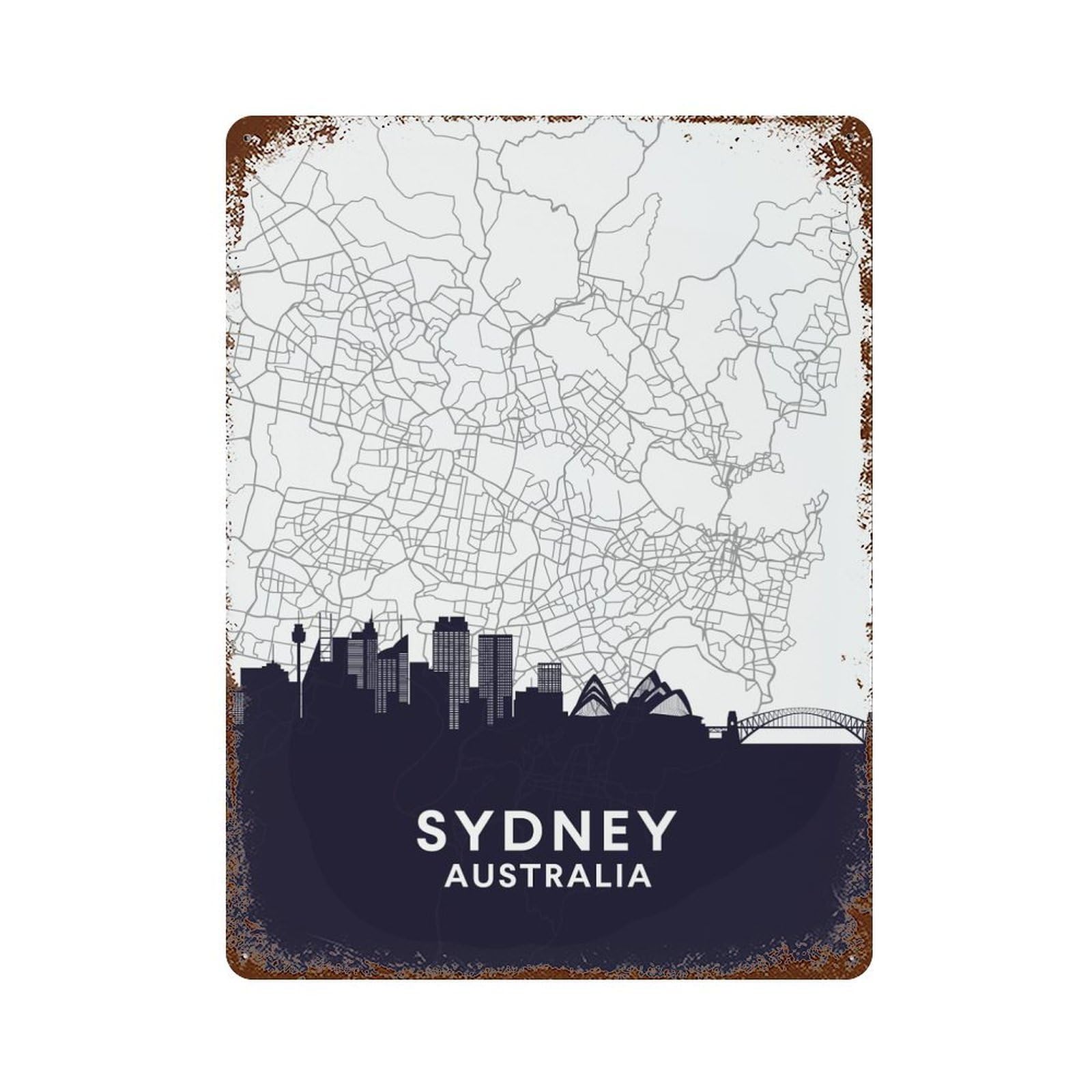 Sydney NSW Australia Rust Effect Tin Sign 15.7"x11.8", Ideal for Farmhouse, Kitchen And Entryway Decor