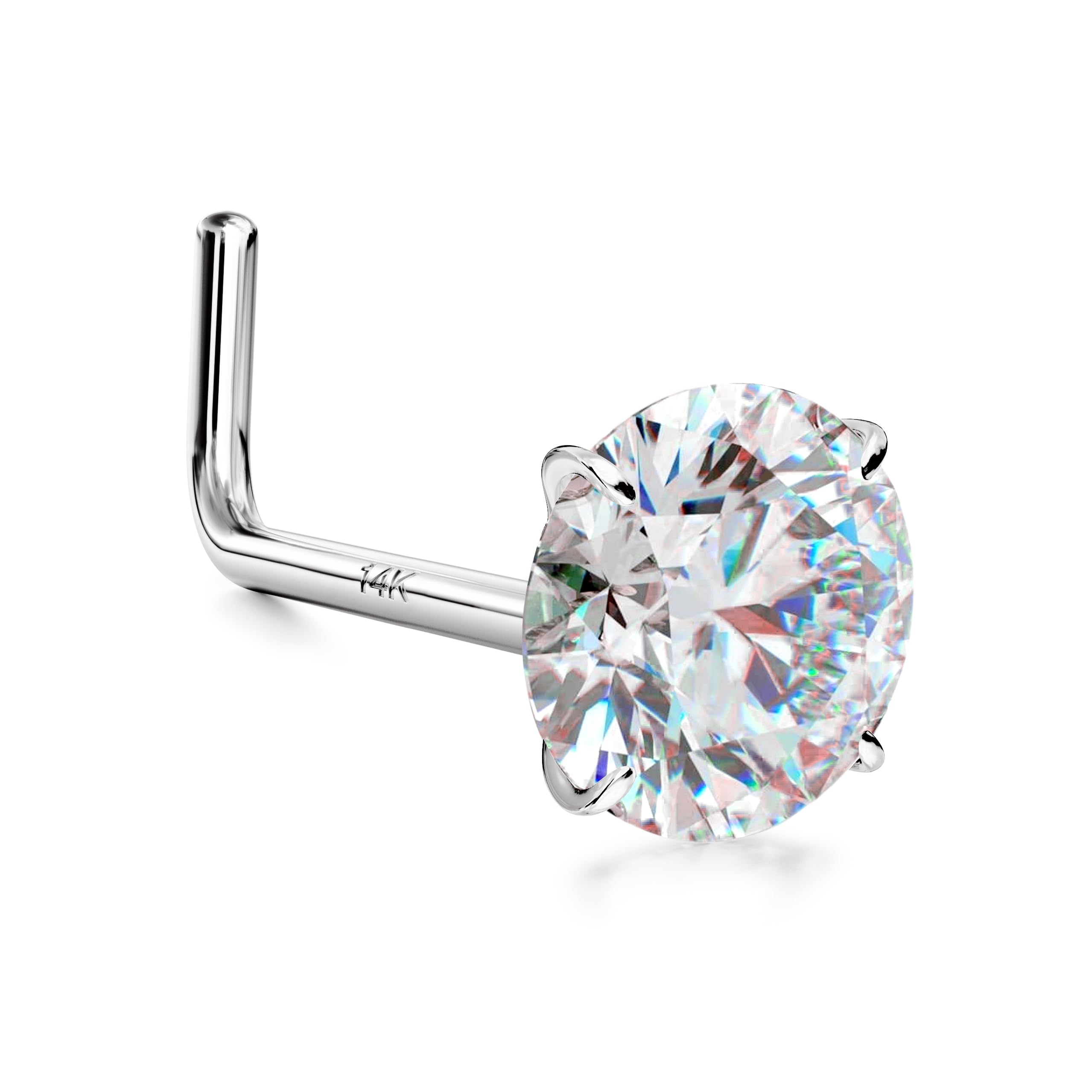 14K Gold Nose Rings Studs : Solid Gold 18G 20G 22G Screw Nose Rings Simulated Diamond CZ Nose Studs Hypoallergenic Nose Piercings for Women Men