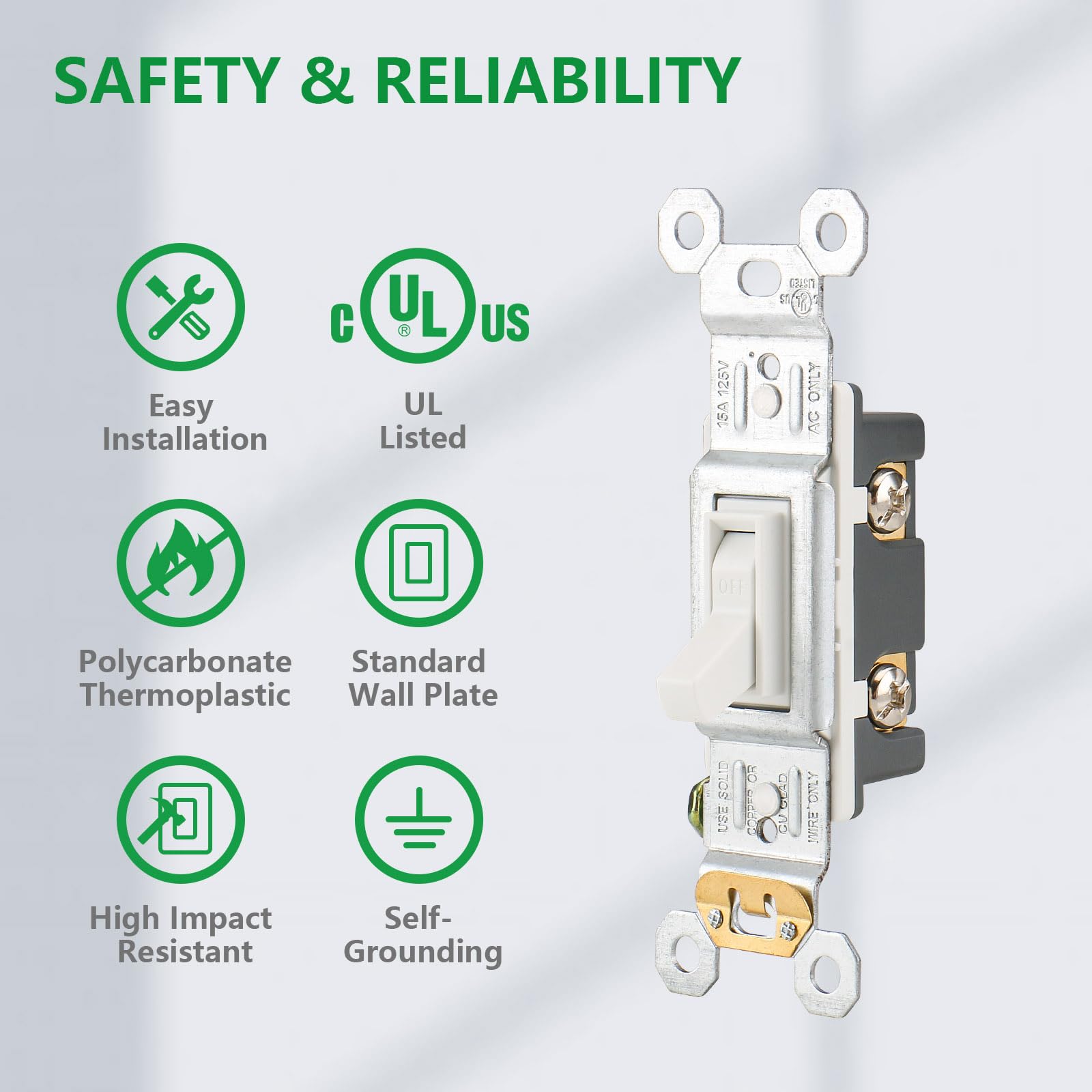 Wengart Toggle Light Switch,6Pack,Single Pole 120V 15Amp,UL