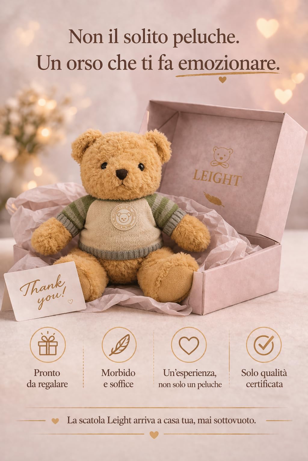LEIGHT Orsacchiotto di Peluche Morbido con Maglione – 30cm Pupazzo Coccoloso per Bambini & Adulti, Regalo Perfetto & Decorazione Elegante (MAGLIONE ORSACCHIOTTO VERDE)