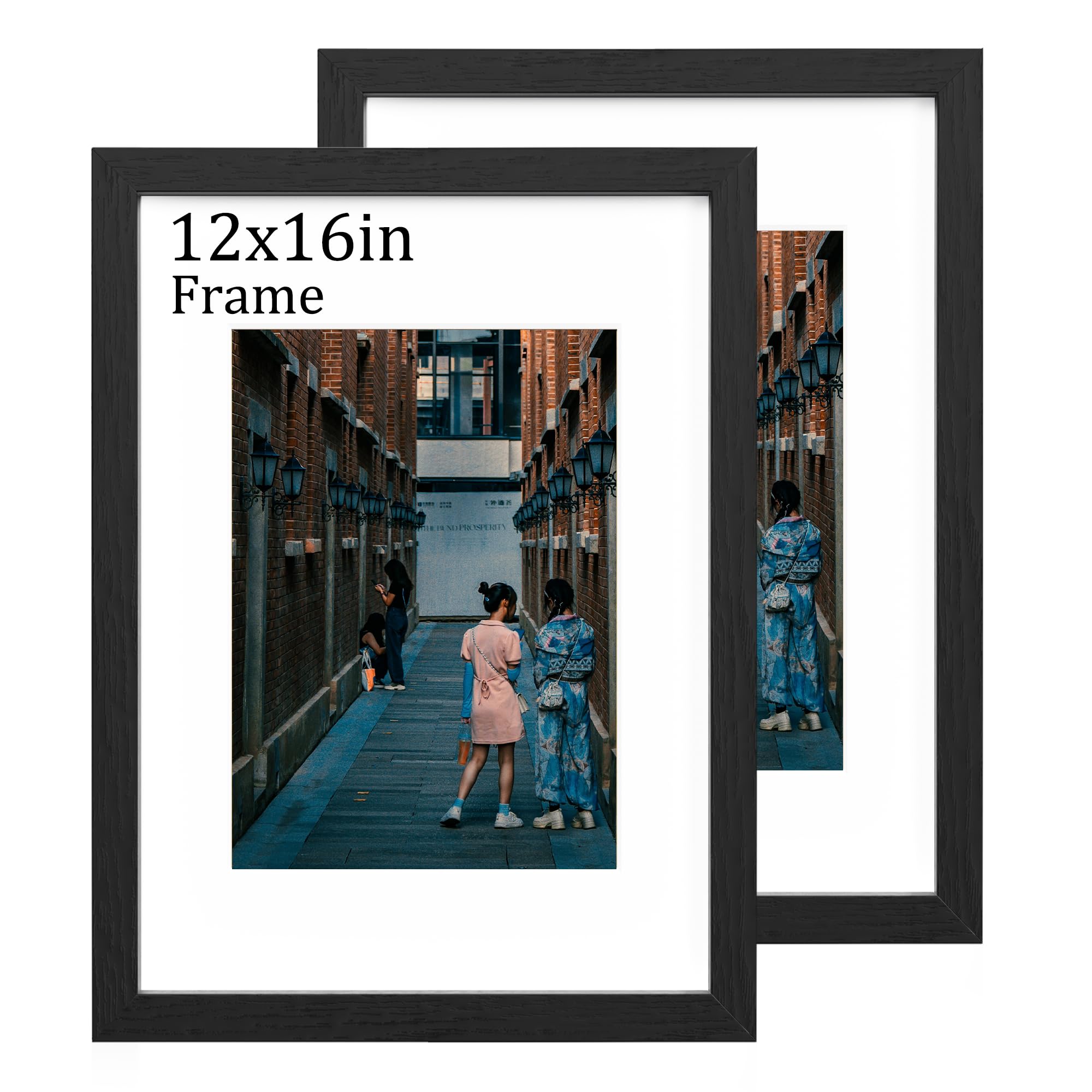 MEGAROOM Wood 12x16 Picture Frame 2 Pcs - 12 x 16 inch frame - 30x40 picture frame with Clear Perspex Front - Wall Mounting to Hang Portrait or Landscape (Black) โ image 1