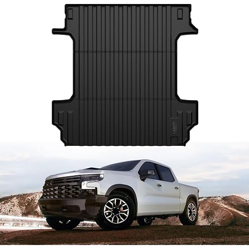 LASFIT Truck Bed Mat for Chevrolet Silverado/GMC Sierra 1500 2019-2026 | Only Fit 5.8FT Bed, Not For Optional CarbonPro Bed, Not Drop-in Liners; All Weather TPE Custom Fit, Anti-slip, Easy Wash