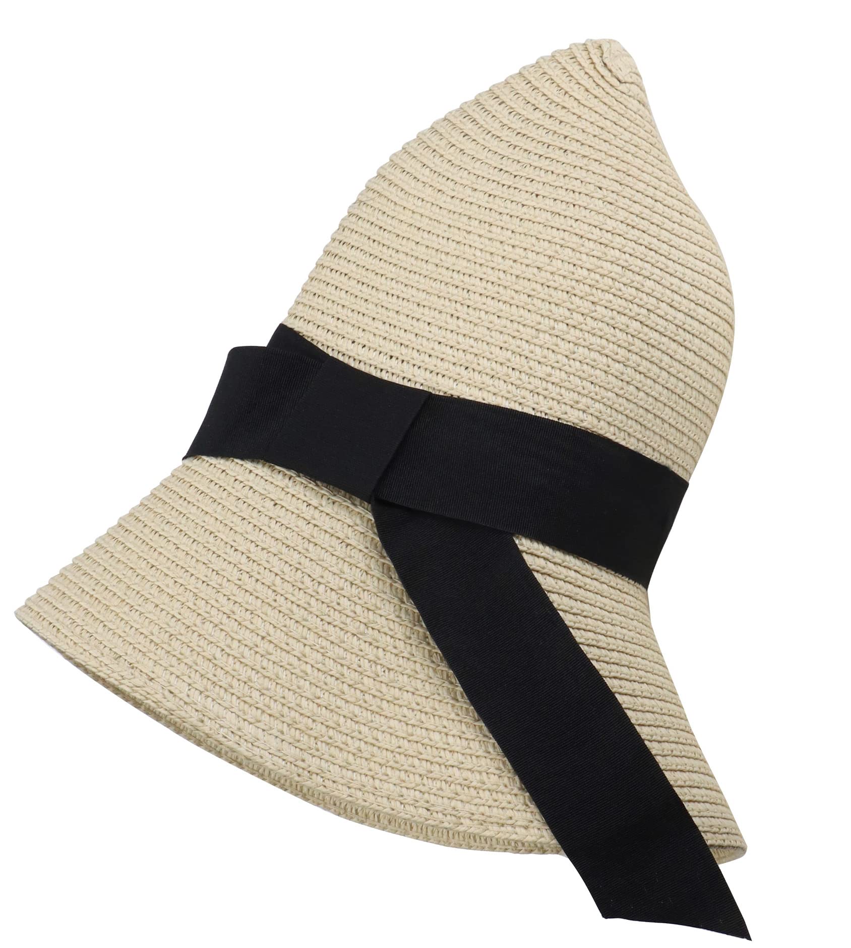 Chapeau de soleil en paille à large bord pour fille avec nœud