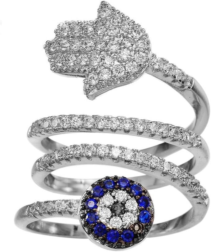 KIVN Fashion Jewelry Wrap Spiritual Hamsa Hand Evil Eye CZ Cubic Zirconia Finger Rings for Women