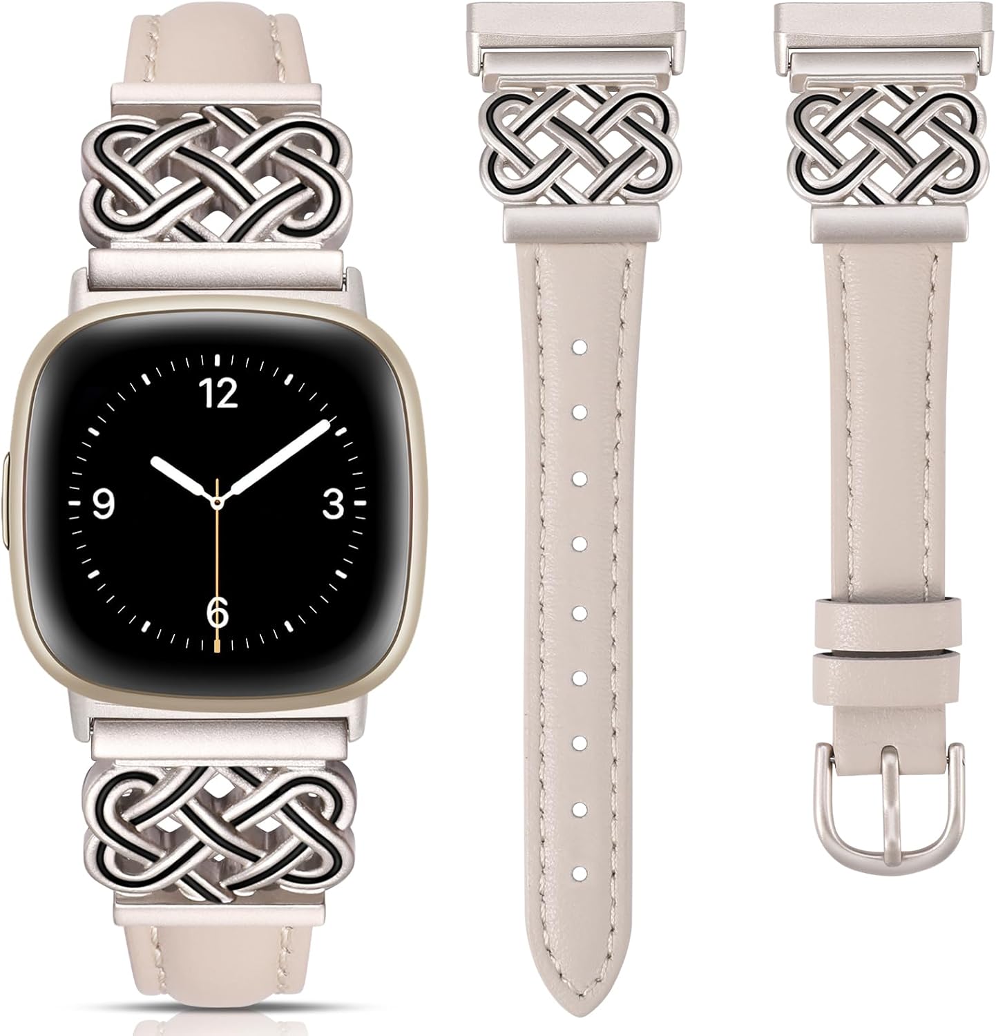 TOYOUTHS Celtic Knot Leather Band Compatible with Fitbit Versa 4/Versa 3/Fitbit Sense 2/Sense Band Women, Slim Dressy Thin Fashion Designer Premium Leather Strap for Versa 3 4 Sense 2 Smartwatch