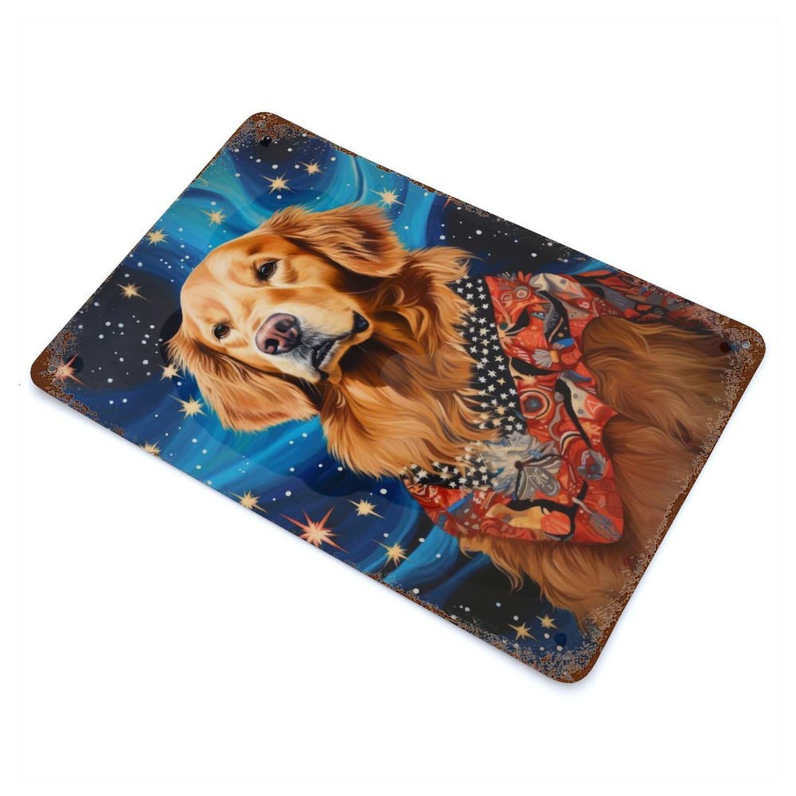 Rust Effect Golden Retriever Dog 12 Rustic Tin Plaque 11.8"x7.9", Shabby Chic Decor for Basement, Hobby Room And Garage Decor