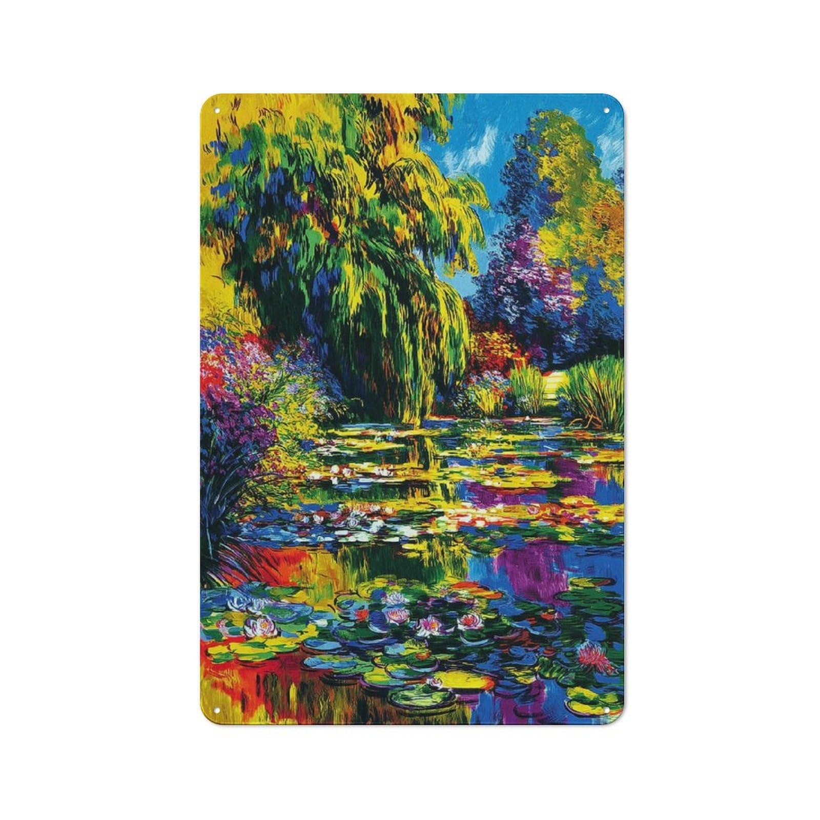 Junmoney Colorful Garden Pond Painting Rustic Metal Sign 30X20cm For Café Or Restaurant, Suited To Café Owners And Decorators