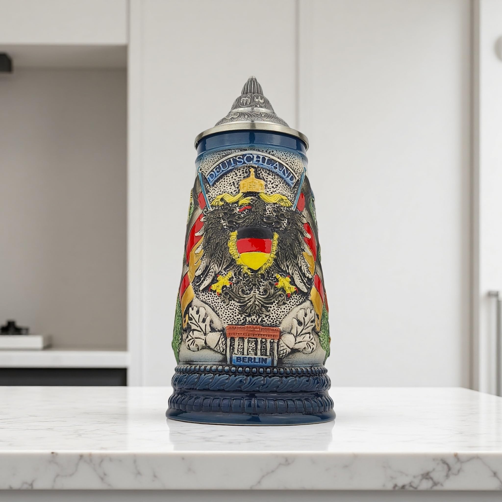 Jarra de cerveza con tapa, jarra de piedra tradicional alemana de 0,7 l, con tapa puntiaguda y diseño de Alemania, regalo para hombres, padre y cumpleaños – ideal para fiestas