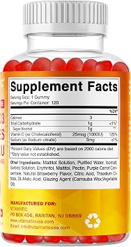 Vitamatic Sugar Free Vitamin D3-120 Pectin Based Gummies - Great Taste - Healthy Bones, Mood & Immune System Function - Non-GMO - 120 Servings (1000 IU)