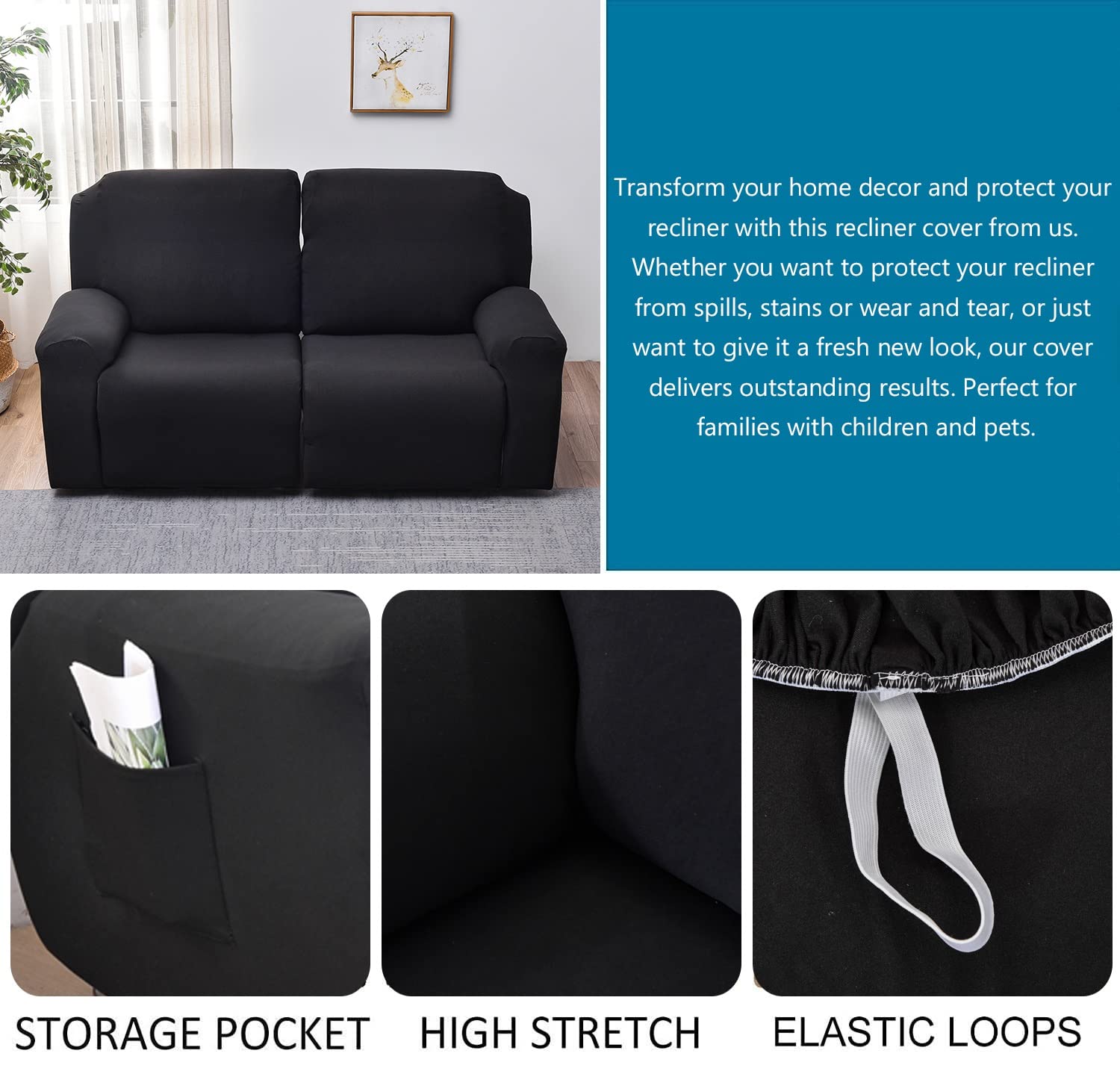 Sesselschoner für Relaxsessel 1/2/3 Sitzer Stretch Relaxsofa Bezüge 4/6/8-Teilig Relaxsofa Schonbezüge mit Seitentasche, Möbelschutz für Wohnzimmer (Color : #4, Size : 2 People (6 Pieces))