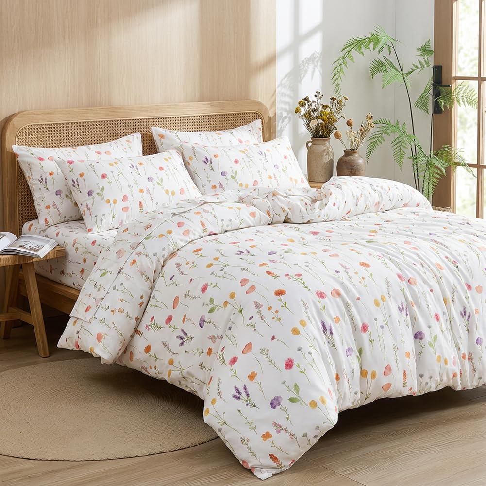 AShanlan Bettwäsche Blumen 135x200 Pflanzenmuster Bettbezug und Kissenbezug 80x80 cm ÖkoTex Zertifiziert Microfaser Bettwäsche-Sets mit Reißverschluss